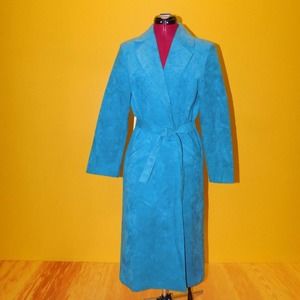 Rare Vintage 70s Teal Ultra Suede Adolph Shuman for Lilli Ann Long Trench Medium